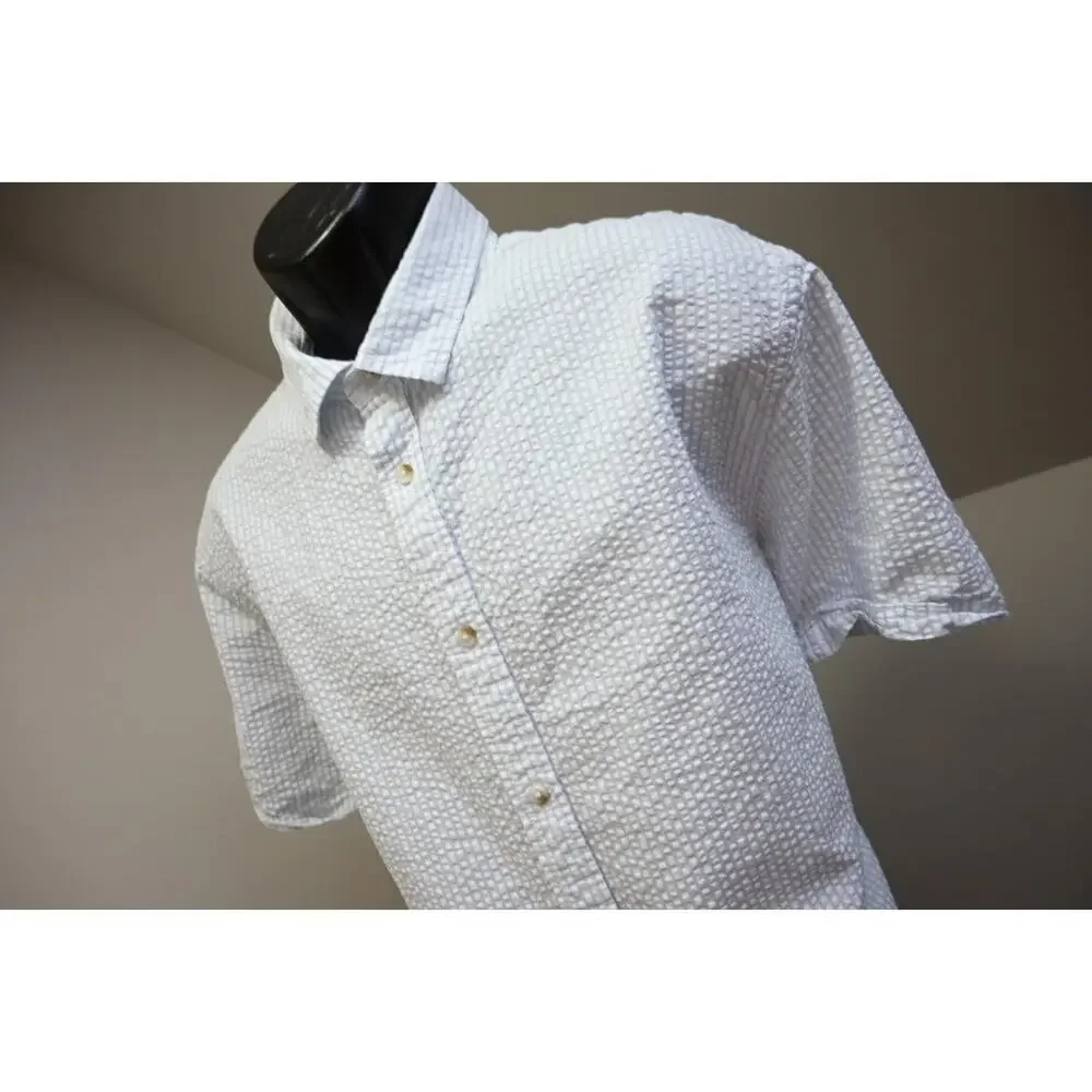 Banana Republic Seersucker Dress Shirt Slim Fit Short Sleeve Button Up Mens‎ 2XL